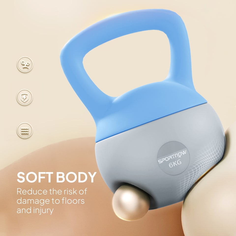 image 1 of SPORTNOW 6KG Kettlebell w/ Soft Body, Non-Slip Handle, Light Blue and Grey | Blue | Light Blue and Grey