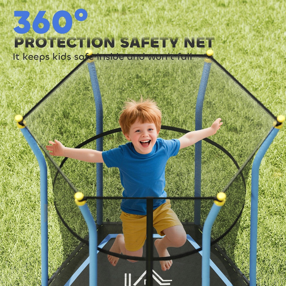 image 1 of HOMCOM 5.4FT Kids Trampoline with Enclosure Indoor Outdoor Blue