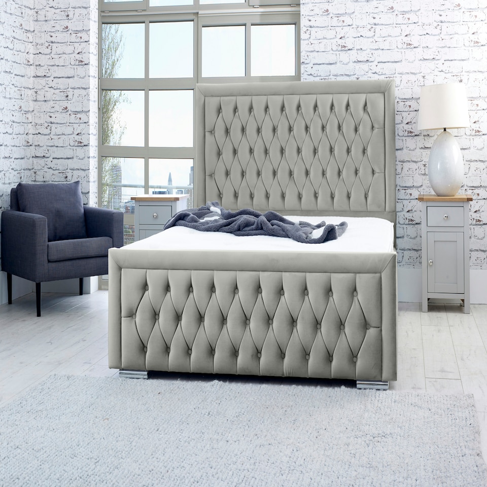image 1 of Piera Plush King Bed Frame - Silver