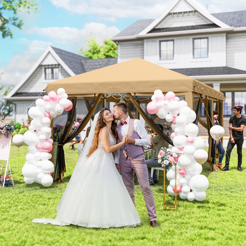 image 1 of Outsunny 6 x 3(m) Pop Up Party Tent Canopy with 6 Removable Sidewalls Beige