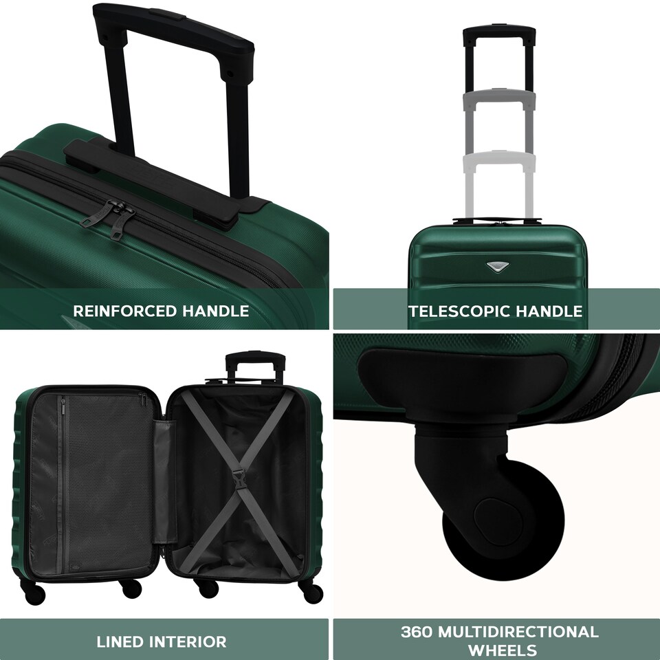 image 1 of Flight Knight Suitcase Set, Large Suitcase, Extra Large Suitcase, Cabin Suitcase 55x40x20cm - 60+ Airlines Approved - EasyJet, Jet2, Ryanair Priority Carry On Green | Forest Green/Black  | Large