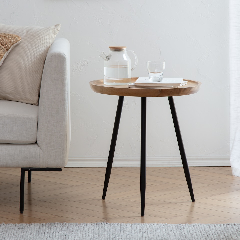 image 1 of Chervey Round Solid Mango Wood Side Table with Tri-Pin Legs Large