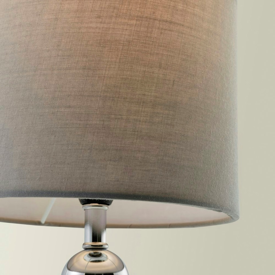 image 1 of ValueLights Chrome Table Lamp With Grey Faux Silk Shade Chrome