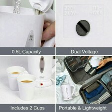 Quest Travel Kettle With Dual Voltage Cups White