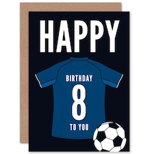 Football Strip Kit Dark Top On Age 8 Year Old Child Kids 8th Birthday Card