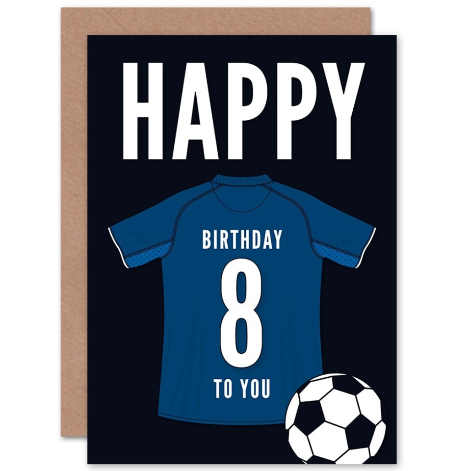 image 1 of Football Strip Kit Dark Top On Age 8 Year Old Child Kids 8th Birthday Card