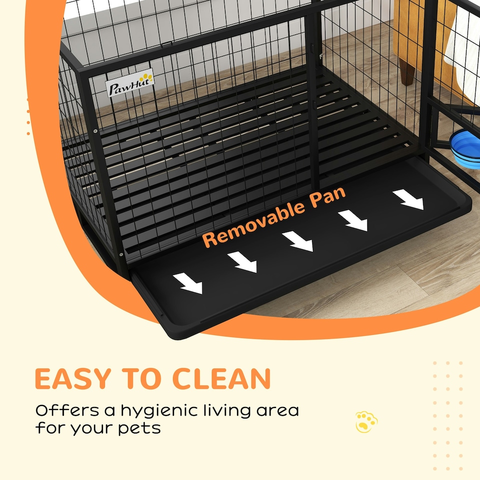 image 1 of PawHut 43" Heavy Duty Dog Crate on Wheels w/ Bowl Holder, Removable Tray