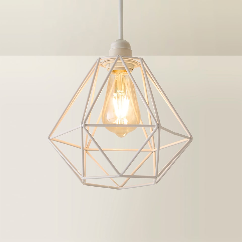 image 1 of ValueLights Diablo White Metal Basket Cage Ceiling Pendant Light Shade | White