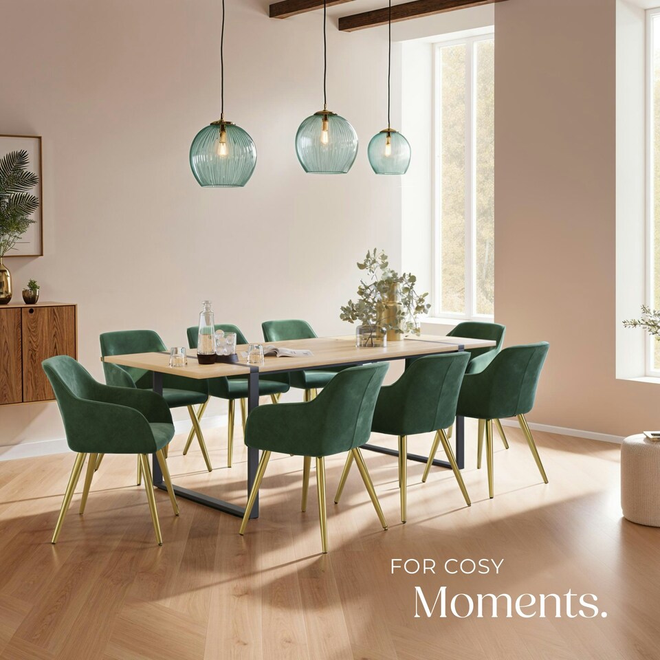 image 1 of Chair Marilyn - with armrests, padded, velvet look, golden steel legs - per piece Green | Dark Green/Gold