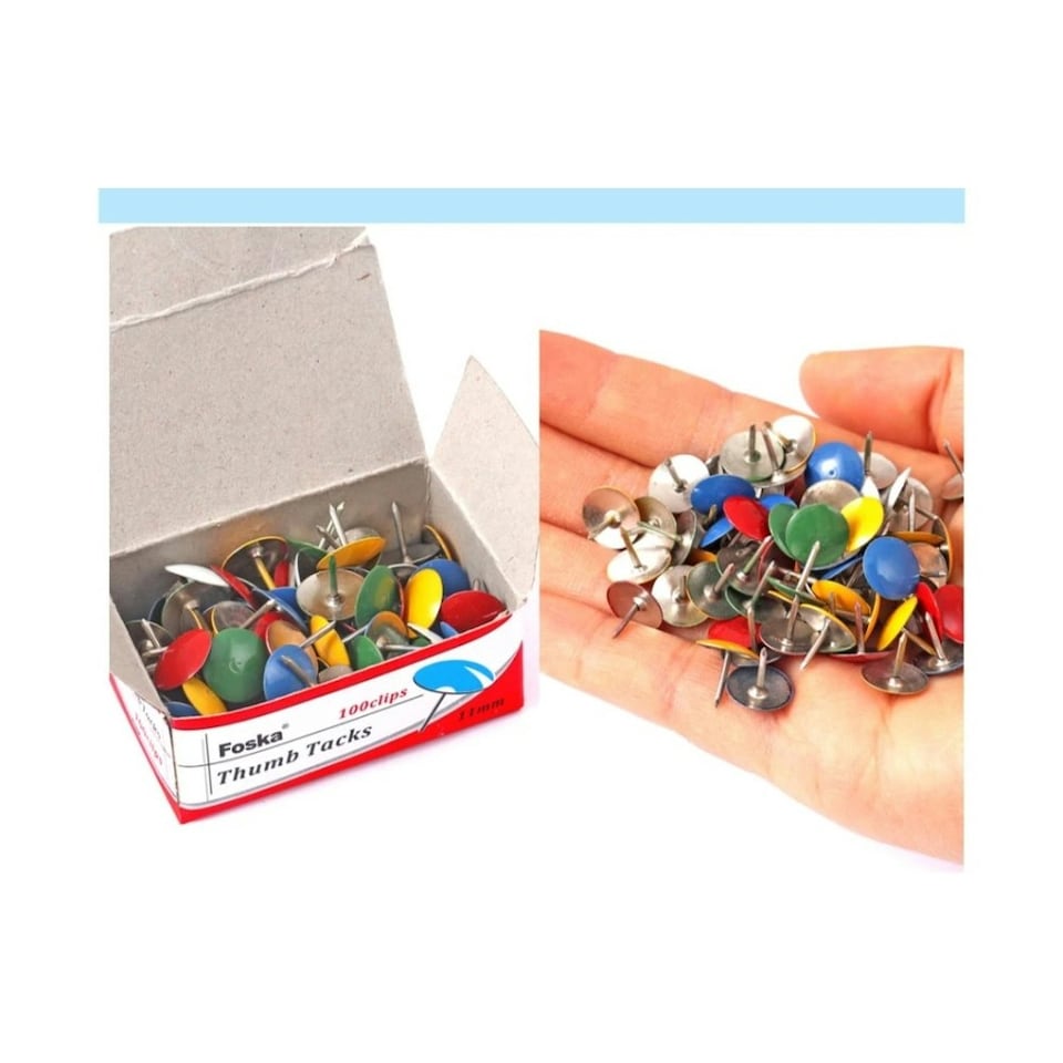 image 1 of Pack of 100 Assorted Colour Thumb Tacks - Push Pins 11mm