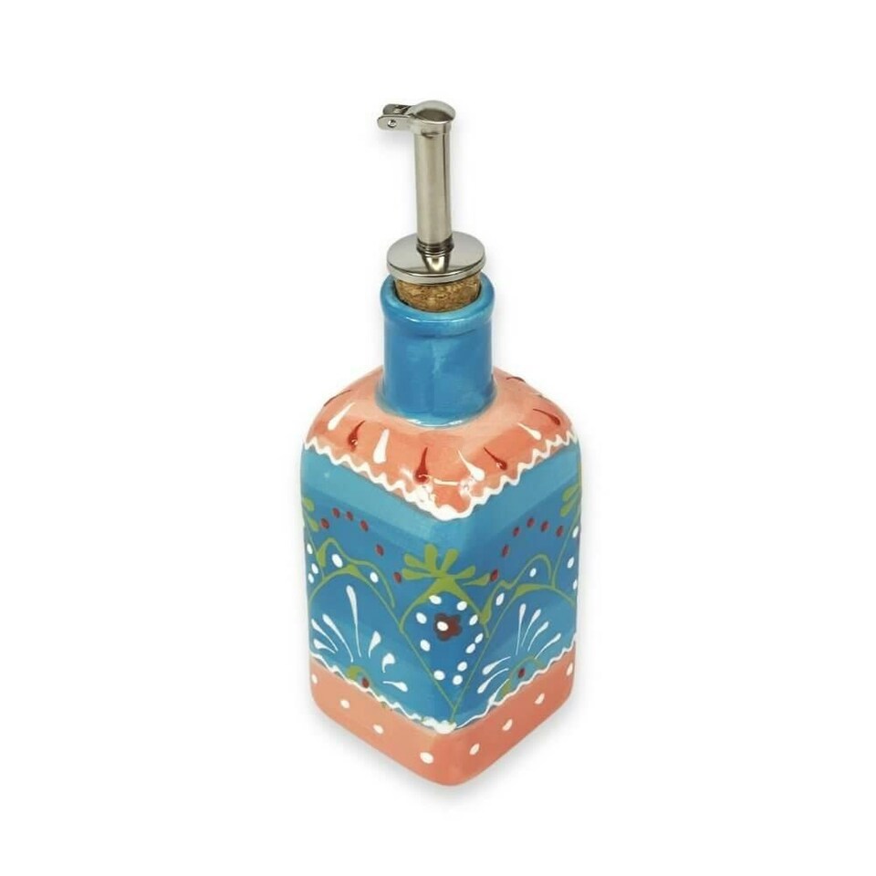 image 1 of Verano Spanish Ceramics Classic Spanish Squared Oil Drizzler - 250ml Blue/Pink