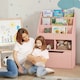 image 7 of HOMCOM Kids Bookcase, Toy Box w/ Storage Drawer, Wheels for Bedroom - Pink Pink