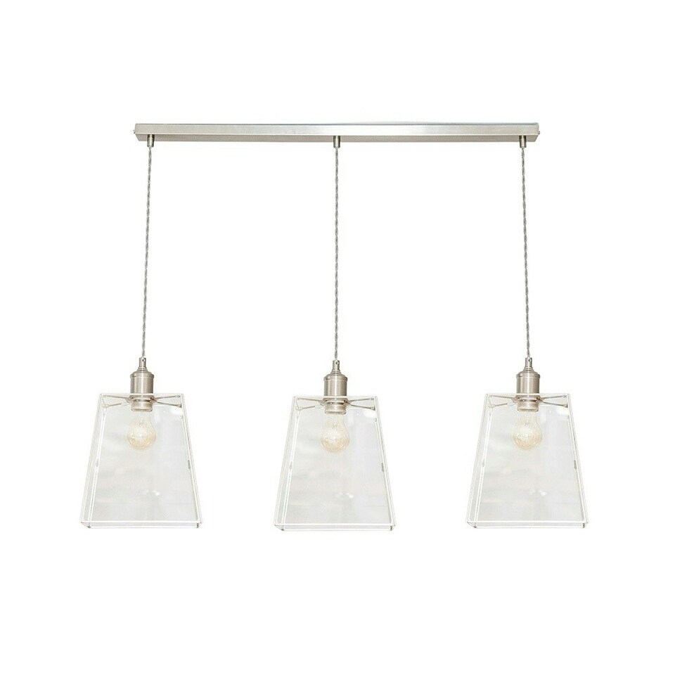 image 1 of ValueLights Susie Glass Lantern 3 Drop Brushed Chrome Diner Ceiling Pendant Light with Bulbs Silver