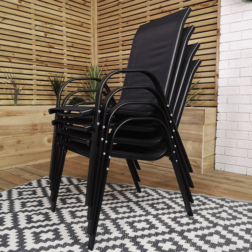 image 1 of Outdoor 4 Person Rectangular Glass Top Garden Patio Dining Table Chairs Set