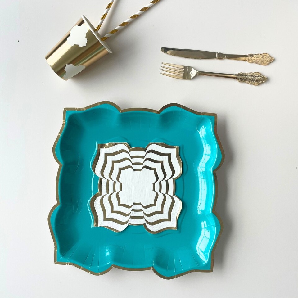 image 1 of Lotus Large Party Plates (10pk) - Turquoise (Teal) | Blue | Teal | 30 | 10