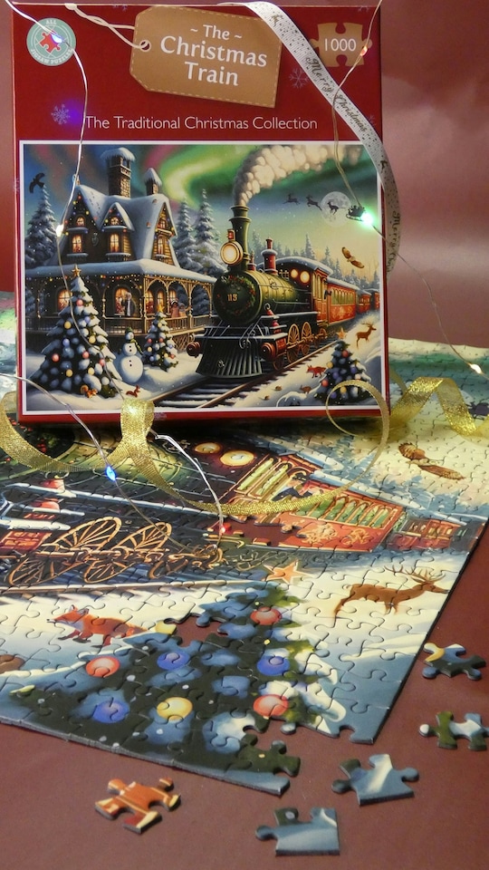 image 1 of The Christmas Express Train 1000 Piece Festive Santa Jigsaw Puzzle For Adults - Family Fun Games For Xmas - Made In Britain Size 66 x 50cm