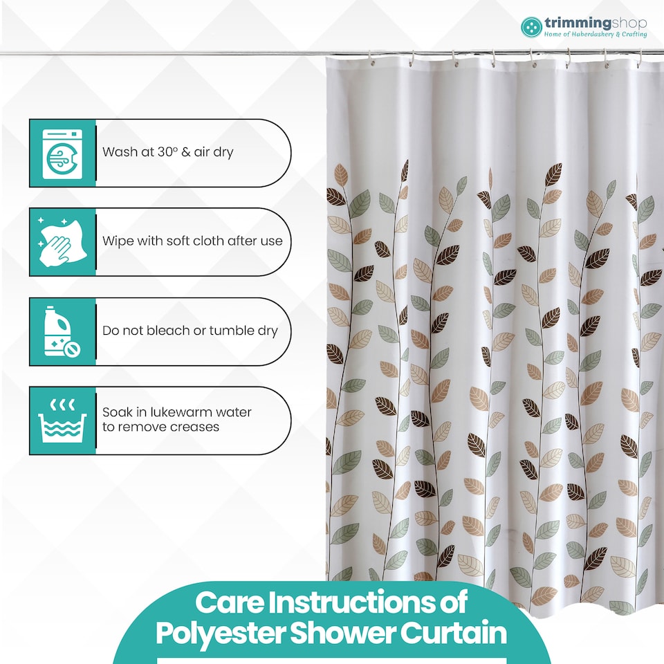image 1 of Leaves Design Waterproof Shower Curtain with 12 Hooks - 180x200cm