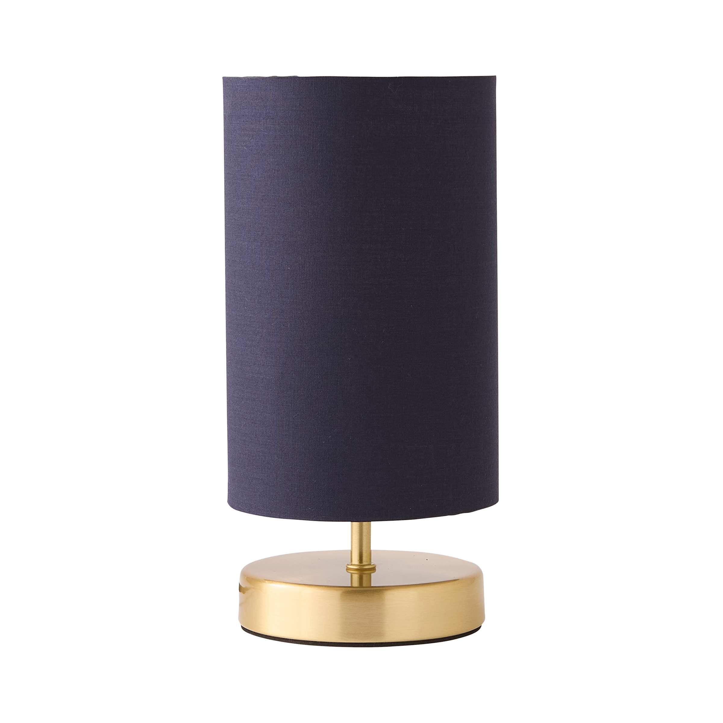 ValueLights Francis Brushed Gold Dimmable Touch Table Lamps with Fabric Shade in Navy