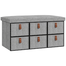 HOMCOM Shoe Bench with Seat, Shoe Storage Bench with Cushion and 6 Fabric Drawers for Entryway, Hallway, Living Room, Bedroom, Light Grey | Grey | Light Grey
