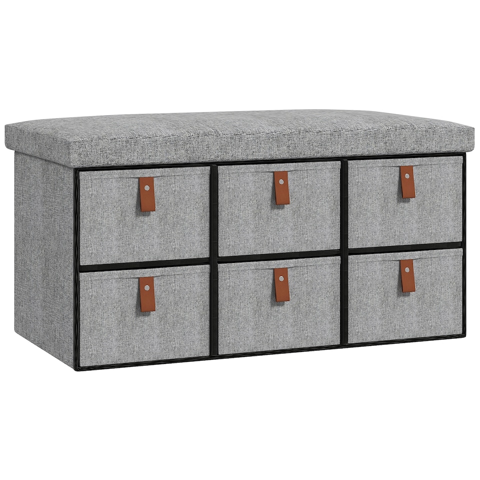 image 1 of HOMCOM Shoe Bench with Seat, Shoe Storage Bench with Cushion and 6 Fabric Drawers for Entryway, Hallway, Living Room, Bedroom, Light Grey | Grey | Light Grey
