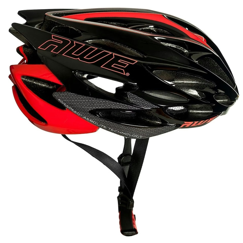 image 1 of AWE AWESpeed In Mould Mens Road Bike Helmet 55-58cm Black/Red/Carbon Crash Guarantee* Red | M