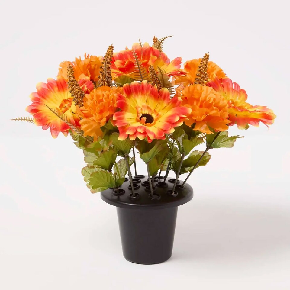 image 1 of Homescapes Artificial Foxtail Autumn Flowers in Grave Vases, Set of 2
