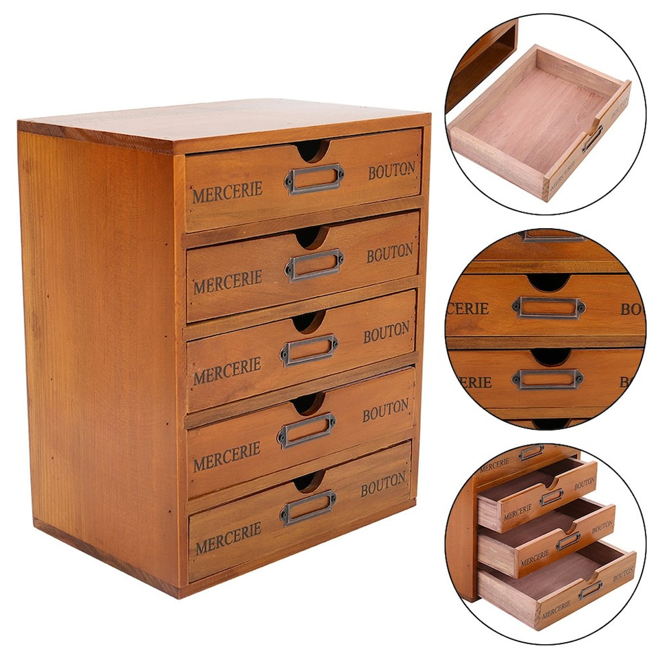 image 1 of Living and Home Rustic 5-Drawer Wooden Organizer Box - Brown