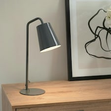 ValueLights Bibi Charcoal Grey Arched Stem Metal Classic Table Lamp