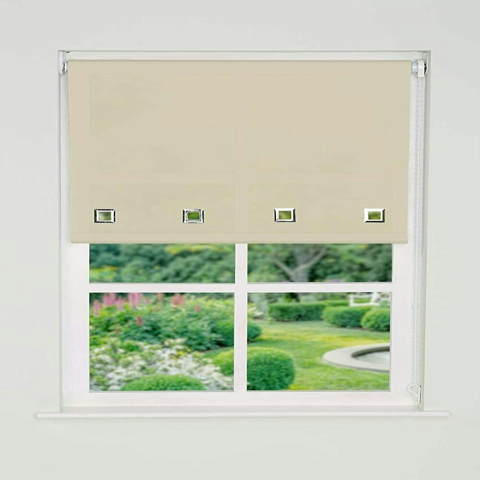 image 1 of 50cm Natural Square Eyelet Edge Roller Blind | Brown | Natural