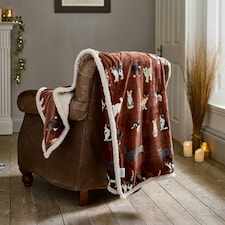 Mixed Kitty Brick Cat Print Flannel Throw with Cosy Sherpa Back – 140x180cm Red | Brick