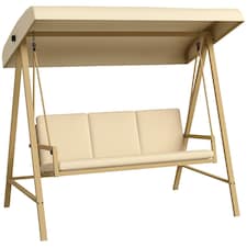Outsunny 3 Seater Garden Swing Chair with Adjustable Canopy and Cushions, Beige | White | Beige