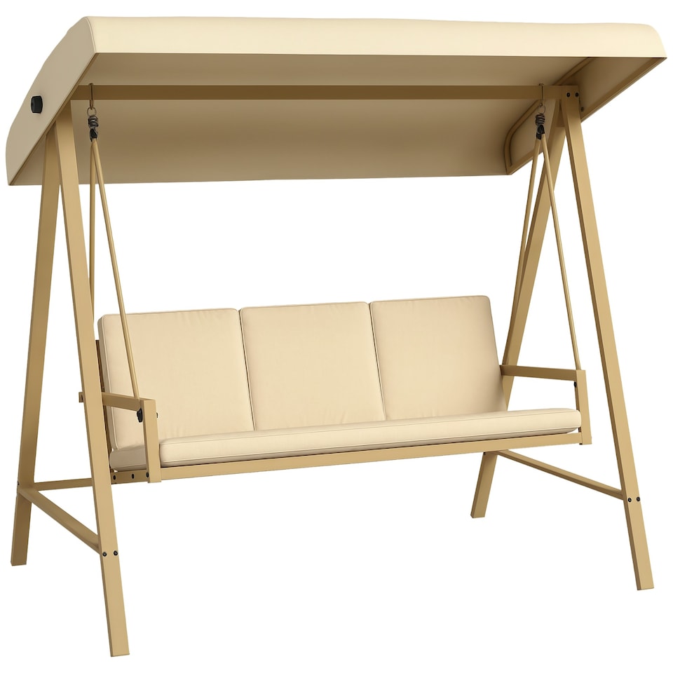 image 1 of Outsunny 3 Seater Garden Swing Chair with Adjustable Canopy and Cushions, Beige | White | Beige