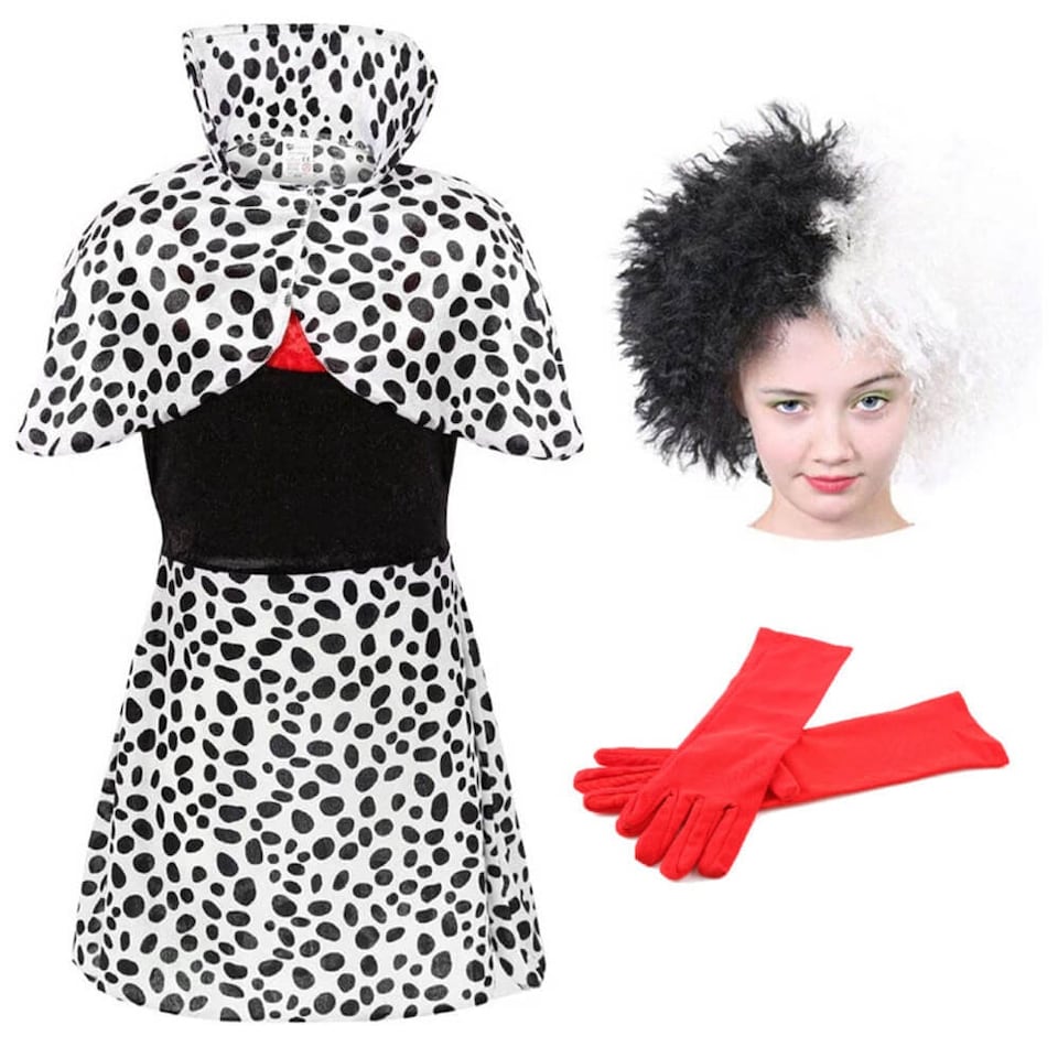 image 1 of Evil Dog Lady Costume with Wig and Gloves | Black | S