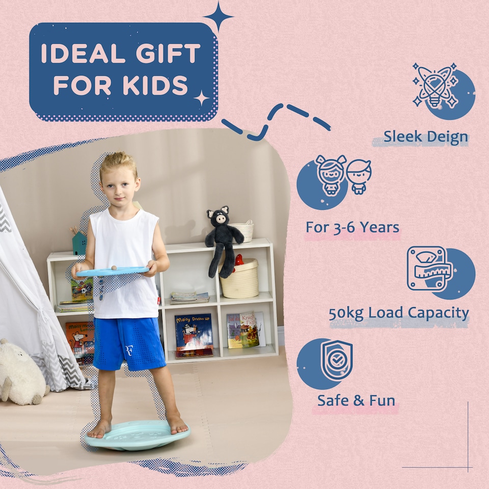 image 1 of ZONEKIZ 2 in 1 Balance Board, Kids Wobble Board with Ball - Blue