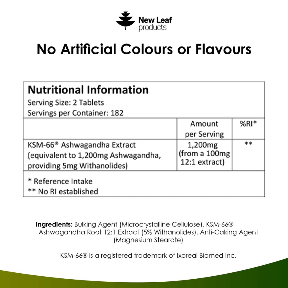 image 1 of Ashwagandha KSM 66 Tablets - Brain, Mood & Anxiety Support - Vegan 365 Tablets