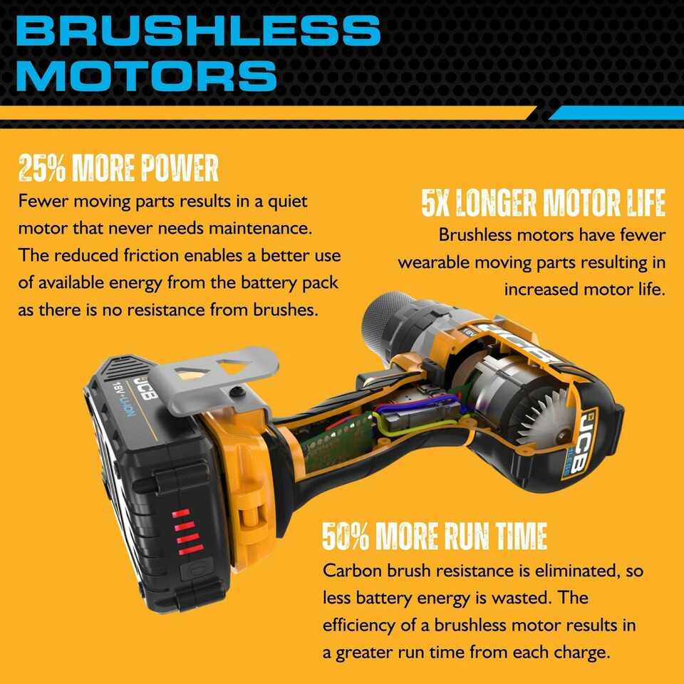 image 1 of JCB 18V 65Nm Brushless, Variable Speed Combi Drill with 5.0Ah Li-ion Battery & 2.4A Charger | JCB-18BLCD-5X-B