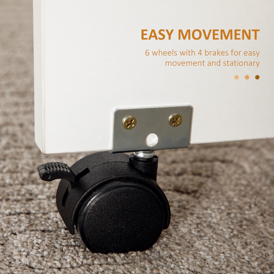 image 1 of HOMCOM Folding Dining Table for 4-6, Rolling Drop Leaf Table on Wheels with Storage Drawers, Cabinet and Open Shelf for Kitchen, Dining Room, White