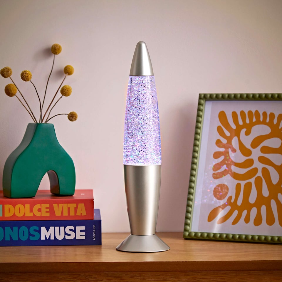 image 1 of ValueLights Rizzo Glitter lamp Illuminated Decoration & Integrated Bulb | Silver