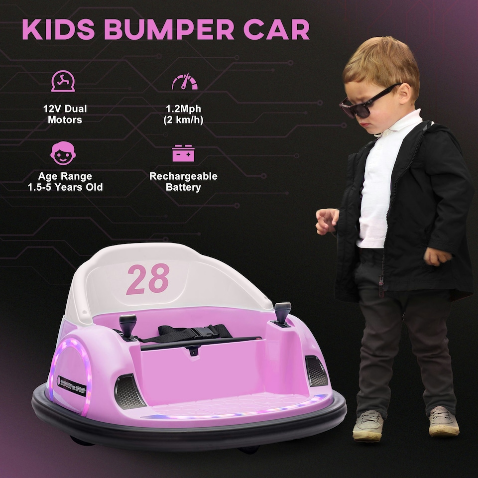image 1 of AIYAPLAY 360° Rotation 12V Kids Bumper Car w/ Remote Control, Pink
