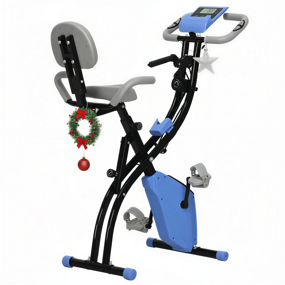 image 1 of HOMCOM 2-In-1 Folding Exercise Bike with 8-Level Magnetic Resistance Blue