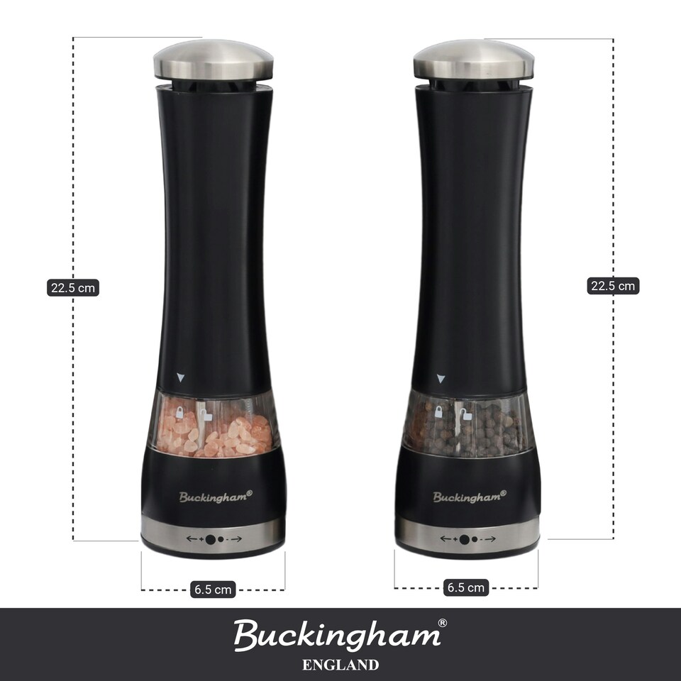 image 1 of Buckingham Stainless Steel Premium Electric Salt & Pepper Mill Set , Black finish