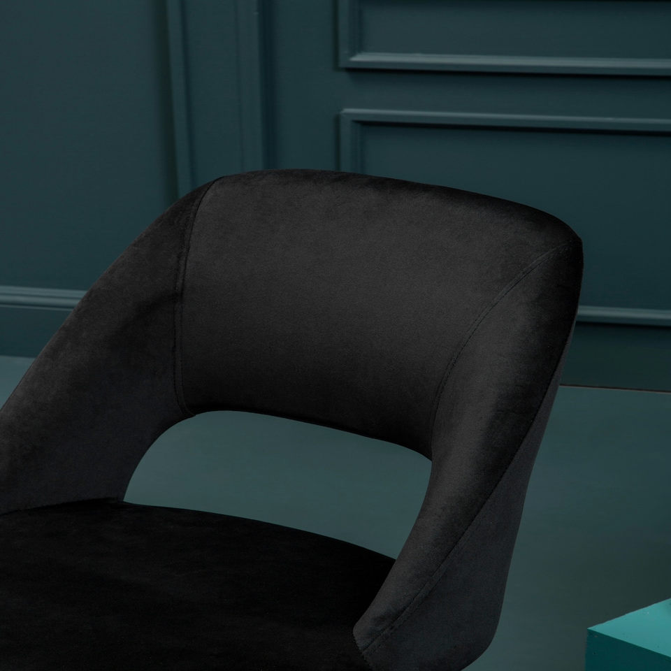 image 1 of Interiors by Premier Black Velvet Dining Chair, Velvet Upholstered Accent Dining Table Chair, Tapered Back Living Room Chair Black