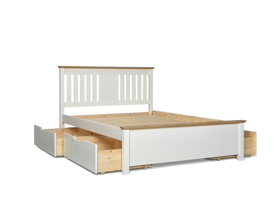 Chester White Wooden Bed Double With 4 Storage Drawers
