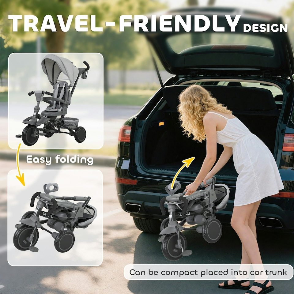 image 1 of AIYAPLAY 6 in 1 Kids Trike, Toddler Tricycle with Parent Handle, Grey