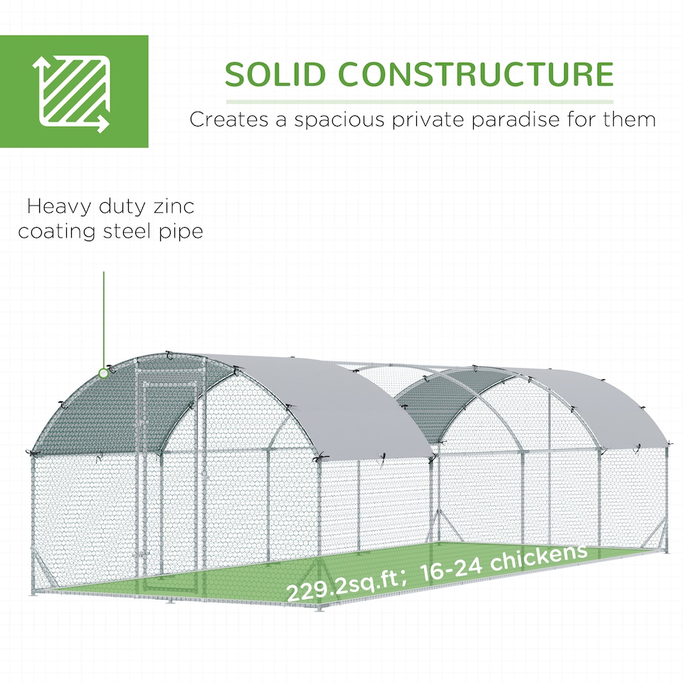 image 1 of PawHut Walk-In Chicken Run Galvanised Chicken Coop w/ Covers 7.6 x 2.8 x 2m | Silver