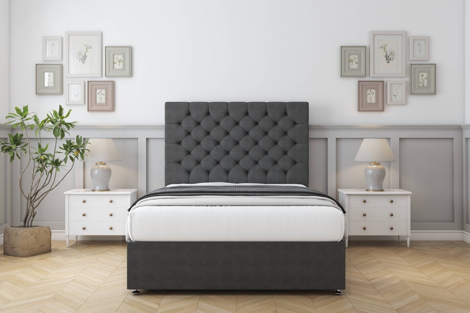 image 1 of Sloomy Mayfair Graphite Dumfries Divan Bed With Mattress 4 Drawers With 26" Strutted Headboard 4'6 Double | Grey | Graphite | Double | 1