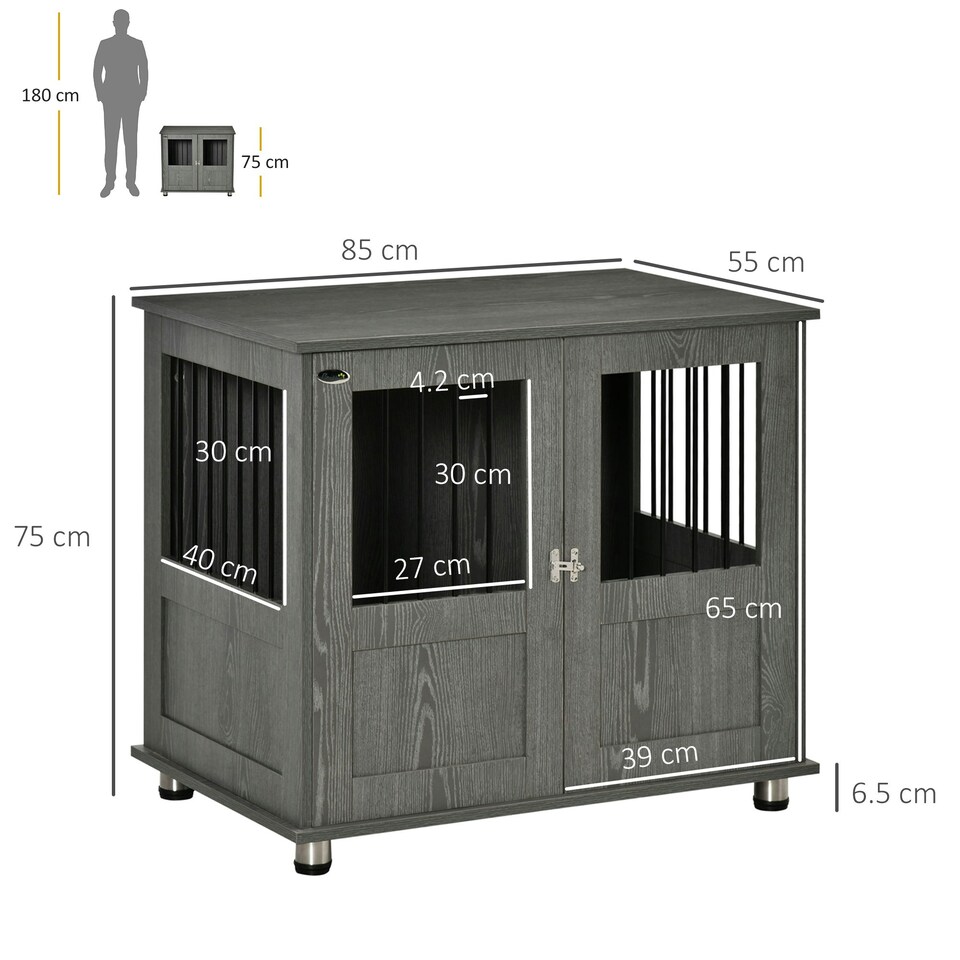 image 1 of PawHut Dog Crate Kennel Cage for Small Medium Dog, Indoor End Table, Grey