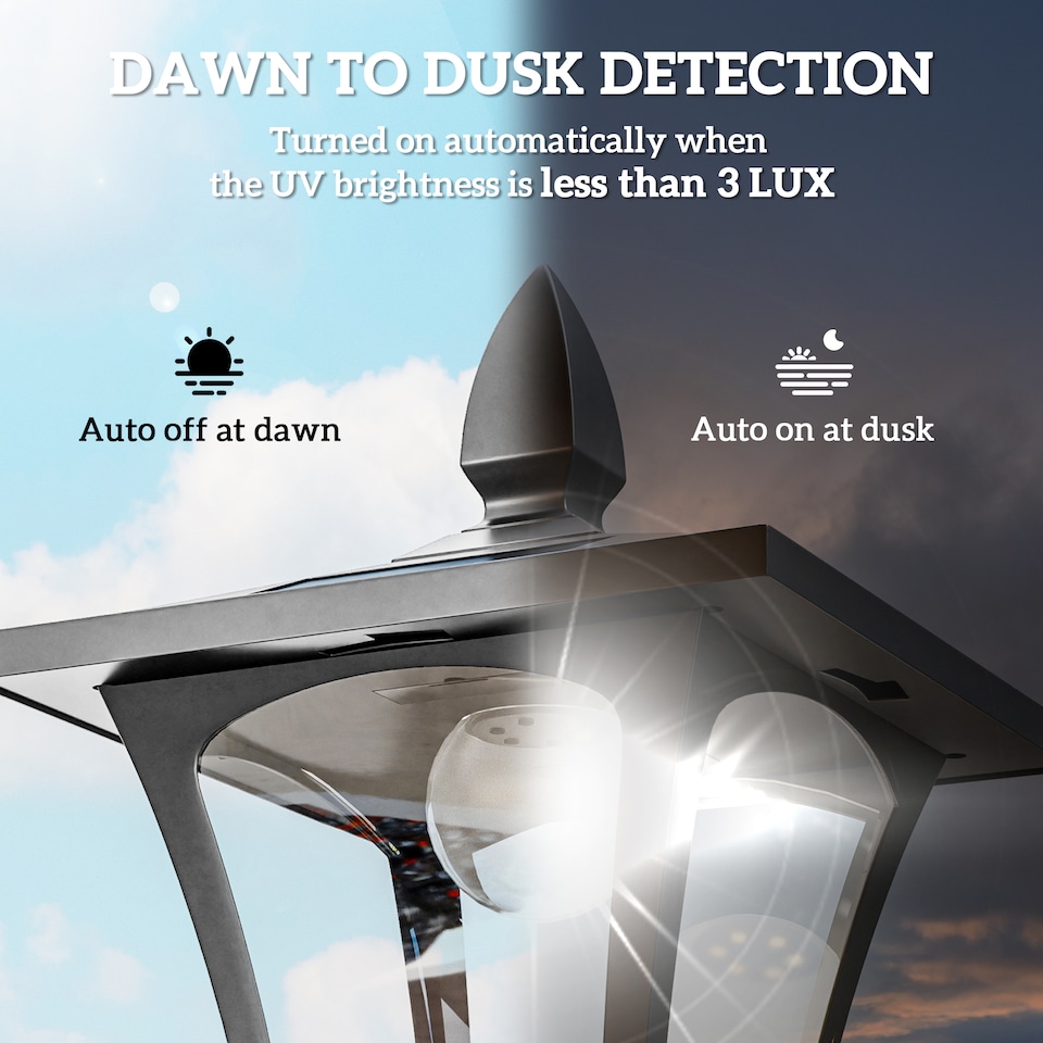 image 1 of Outsunny Outdoor Garden Solar Light with Base IP44 Optical Control Dimmable