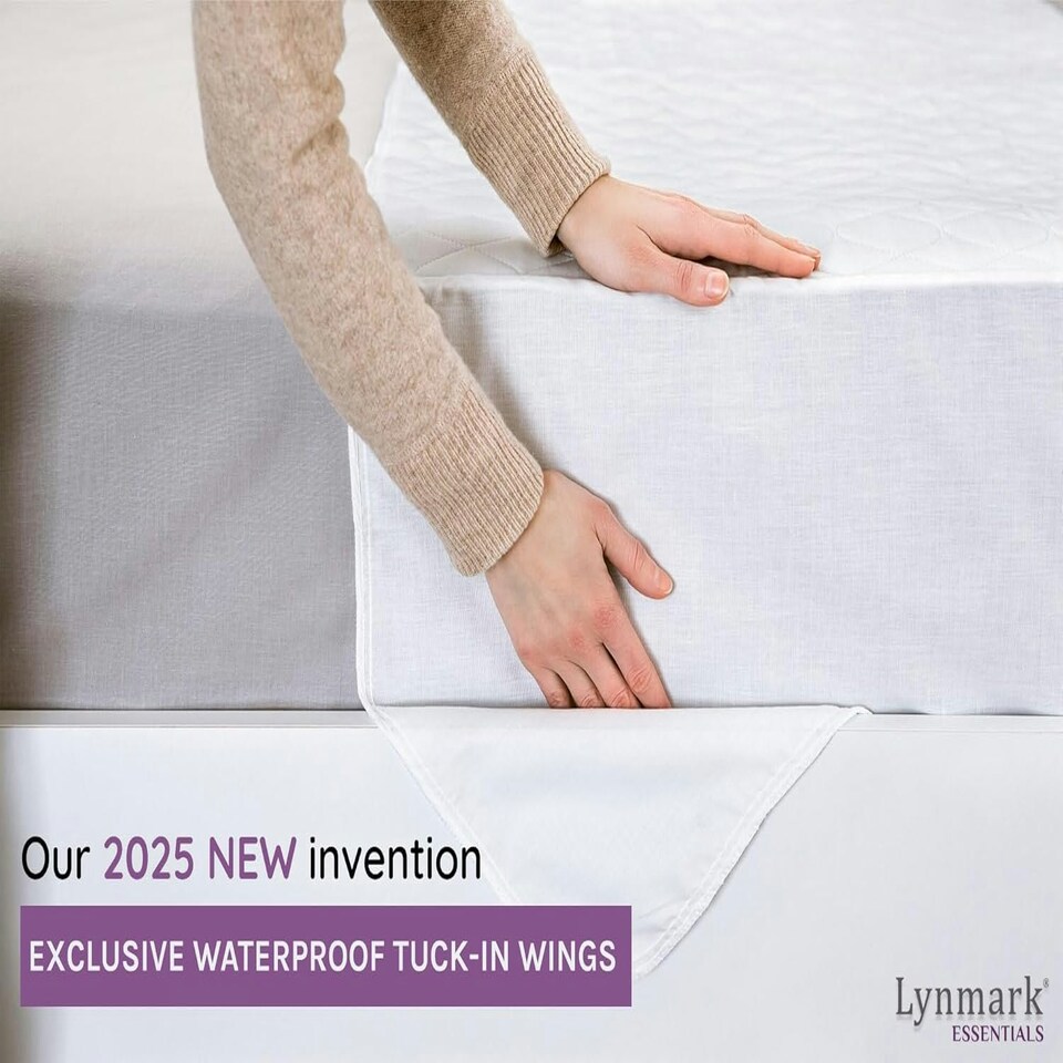 image 1 of Washable Bed Protector/Pad with Tucks - Double Bed Size, Premium Mattress Protector for Incontinence & Bed Wetting, Absorbs up to 8 Cups, 135x85 cm White White | 2 pack | Double