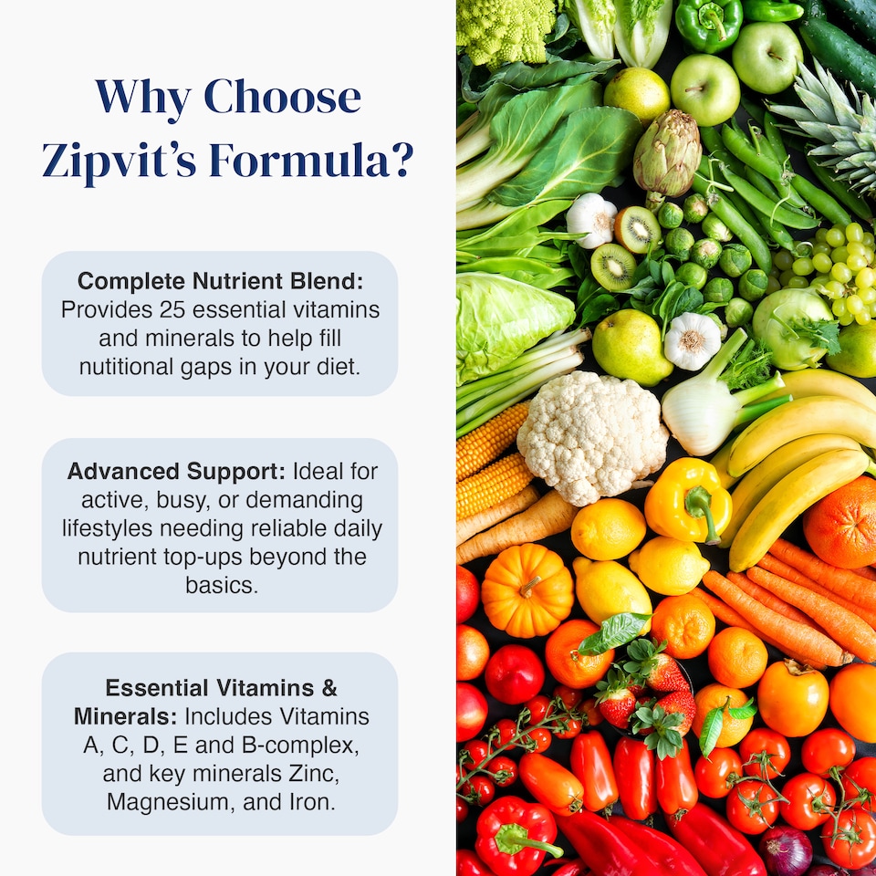 image 1 of Zipvit A-Z Multivitamin, Immune, Energy & Bone Support, 25 Essential Nutrients, 180 Vegan Tablets, 6-Month Supply
